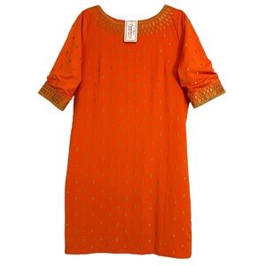 Gretchen Scott Rocket Girl Dress Large Orange Embroidered Tunic Resort NWT‎